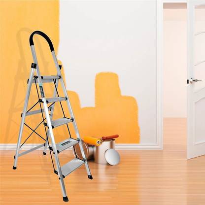 SMART SLIDE 5 Step Anodize Anti Skid Wide Step Foldable Aluminum Household Ladder/Step Stool for Home/Kitchen and Office Use Aluminium Ladder