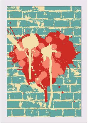 Heart Symbol On Brick Wall Paper Poster White Frame Paper Print