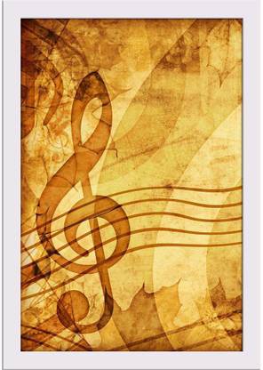 Vintage Music Background Paper Poster White Frame | Top Acrylic Glass 13inch x 19inch (33cms x 48.3cms) Paper Print