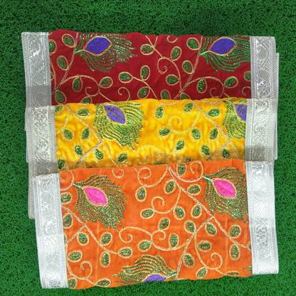 shoppersduniya Set of 3 Velvet Aasan for Puja Mandir, Temple, Home, Office, Base, Chowki, Slab Altar Cloth