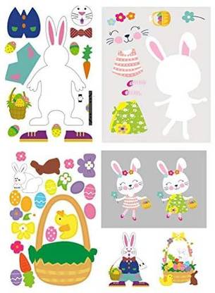 Yunona 21Pcs Larger Size Make-A-Bunny Stickers Build a Basket Easter Sticker Sheets, Easter Bunny Sticker Sheets Easter Party F