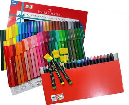 FABER-CASTELL MAJESTIC BASKET 50 SHADES CONNECTOR SKETCH PEN WITH 4 GREETING CARD ALONWITH 24 WAX CRAYONS