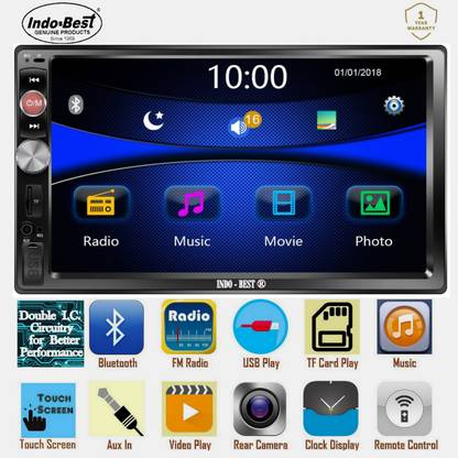 INDO-BEST IBDDBT1 New Edition Universal Model Heavy Duty Double Din Car Stereo For All Car Brands and Models - 7" Full HD Touch Screen with Double IC and Heavy Chassis / Bluetooth / Mic Calling / Rear View Camera Support / Steering Control Support / Equaliser / Remote / FM / USB / AUX / SD Port Car Stereo