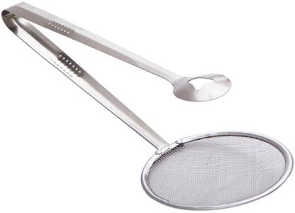Trendegic 2 In 1 Stainless Steel Kitchen Cooking Oil Filter Spoon with Food Oil Frying Clip Strainer