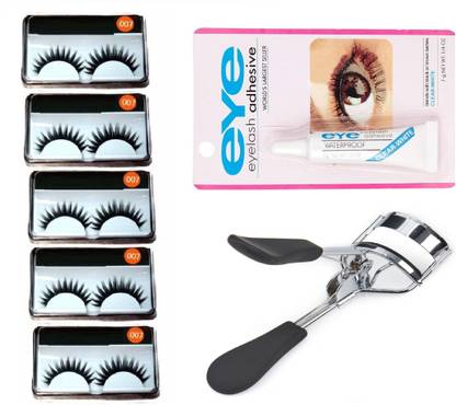 Khelni 5 PAIR EYELASH, EYELASH GLUE, EYELASH CURLER WITH 24 HRS EYELINER