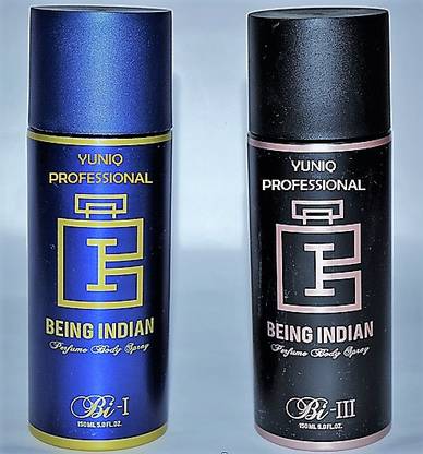 yuniq professional BEING INDIAN PERFUME BODY SPRAY Bi-1 BLUE & Bi-3 BLACK FOR MEN & WOMEN Perfume Body Spray  -  For Men & Women