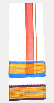 KRISHNA BHAKTI STORE MEN DHOTI AND CHADER SET WITH FANCY BORDER Woven Men Dhoti