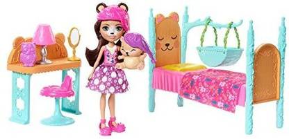MATTEL Enchantimals Sleepover Bedroom Playset Bren Bear doll (6-in) and Snore Animal Figure [Amazon Exclusive]
