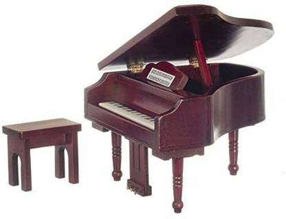 Aztec Imports Inc Dollhouse Mahogany Baby Grand Piano & Bench Miniature Music Room Furniture