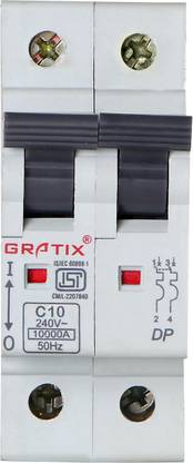 Gratix 10 AMP 'C' curve Double pole (DP) MCB 1 MCB