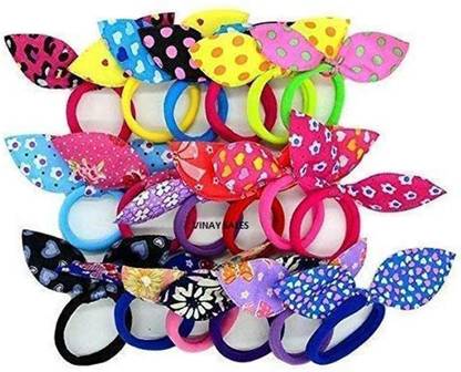 MYNK Rabbit Ear Hair Tie Rubber Bands Stylish Elastic Stretch Cotton Hair Band of Kids Girls Baby Hairband (Multicolor) (Pack of 18) Hair Band