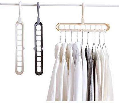 VeilSide 9 in 1 Multi-Function Storage Clothes Hanger Organizer, Rotate Anti-Skid Folding Hanger with Multifunction Space Saving Features Plastic Shirt Pack of 2 Hangers For  Shirt
