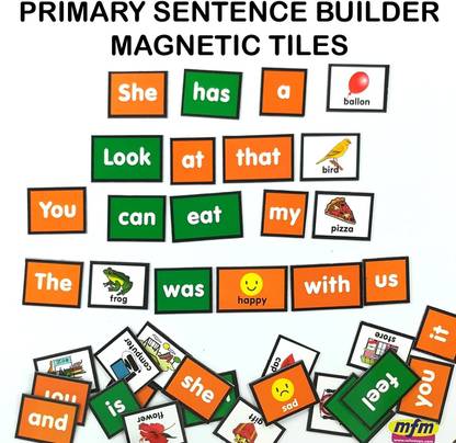 MFM Primary Sentence Builder Kit | English Language | 101 Magnetic Tiles (Ages 4+) (Does Not Include Magnetic Board)