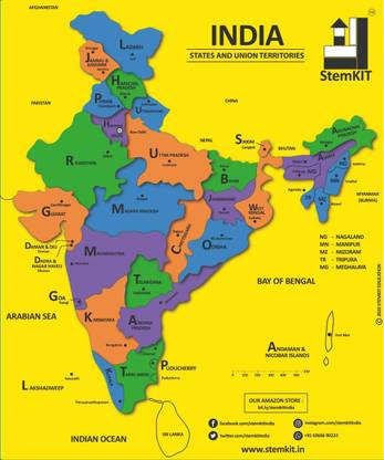 Stemkit Education Stemkit India Map 2020 Puzzle with latest States, Union Territories and Capitals. Foam | Multiple Colour | All ages