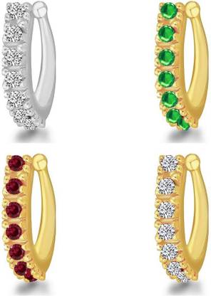 MEENAZ Cubic Zirconia, Diamond, Crystal Gold-plated, Silver Plated Copper, Brass, Stone Nose Ring