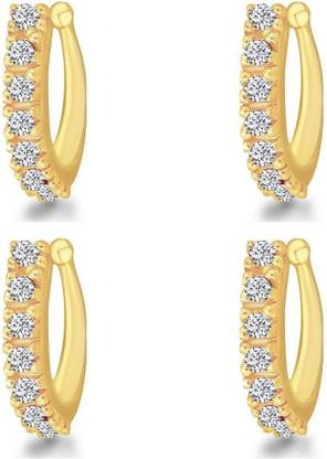 MEENAZ Cubic Zirconia, Diamond, Crystal Gold-plated Plated Copper, Brass, Stone Nose Ring