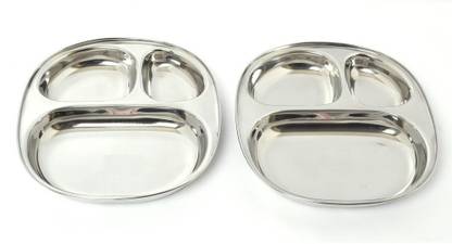 MASSEY Plate Dx/Breakfast/Snack Plate, Size 3, 22.5 x 26 cms (Pack of 2, Stainless Steel) Dinner Plate