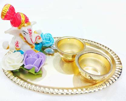 ARYA TRADING KUMKUM AKSHAT PLATE, POOJA PLATE, POOJA THALI, KANKU VATAKI Brass