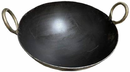 Buram Commercial Iron Kadhai| Deep Frying Kadai | with Handle 16 Inches PACK-1 (Black) Kadhai 10 cm diameter 10 L capacity