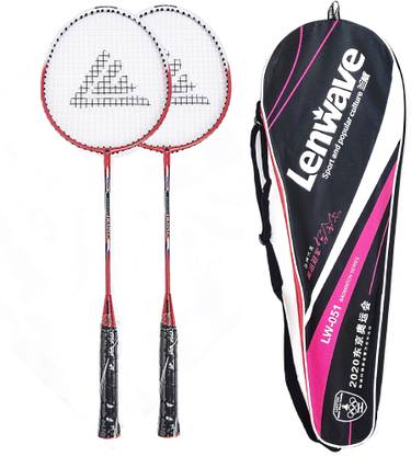 LenWave (LW-Y051)- Aluminum Alloy Single Frame Strung Badminton Racquet(set of 2) White, Red, Black Strung Badminton Racquet