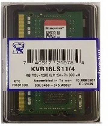 Kingstone DDR3 SDRAM, DDR3L 1600MHz DDR3 4 GB (Dual Channel) Laptop RAM's 512M x 64-bit (4GB) DDR3L-1600 CL11 SDRAM (Synchronous DRAM) (KVR16LS11/4)