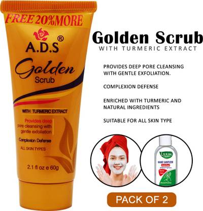 ads Golden Facial Face Scrub, (A1546), 60g Pack of 2 With Lilium Hand Cleanser Scrub