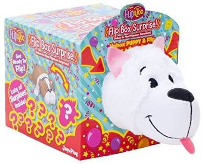 Jay Play Puppy Flip Box Surprise! Unbox and Flip for a Surprise! Includes Plush Flipazoo, Hat, Collar, Dog Collar Charm, Sticker etc  - 4.5 inch