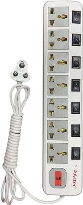 Aster 7 Socket Extension Board, 3 Meter Heavyduty Cord (with Individual Switches, Universal Sockets, Fuse Protection) 7  Socket Extension Boards