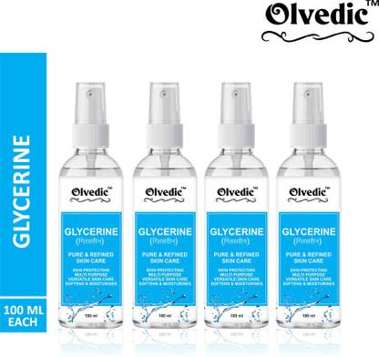 Olvedic 100% Pure & Natural Glycerine for Beauty and Skin Care (100 ml) Pack Of 4 Bottle 400ml Face Wash