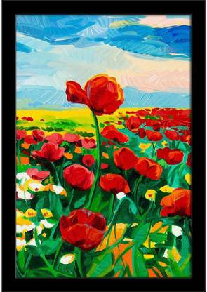 Artwork Of Opium Poppy Paper Poster Black Frame Paper Print