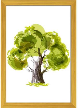 Stylized Green Tree Paper Poster Golden Frame | Top Acrylic Glass 13inch x 19inch (33cms x 48.3cms) Paper Print