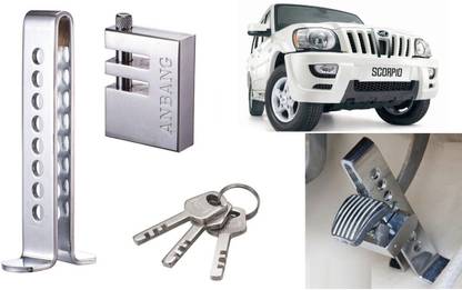 Selifaur BC21 Stainless Steel Pedal Lock Rod or for Car Clutch Brake Throttle Adjustable Anti Theft Security Lock System for Scorpio Wheel Lock