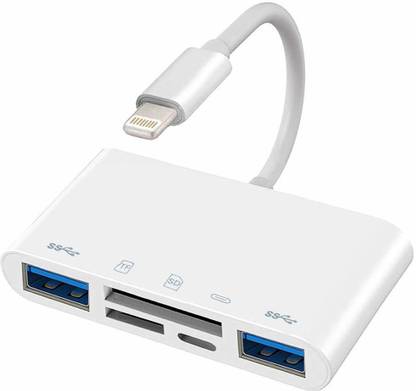 microware SD Card Reader for iPhone, Dual USB 3.0 to iPhone/iPad Adapter, 5 in 1 USB Camera Connection Kit Adapter for iPhone and iPad, Compatible with SD/Micro SD/TF Card, USB Peripherals and More. Card Reader