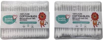 Buddsbuddy 100% Pure Cotton Buds Tiny Ear Tips 100pcs. COMBO PACK OF 2