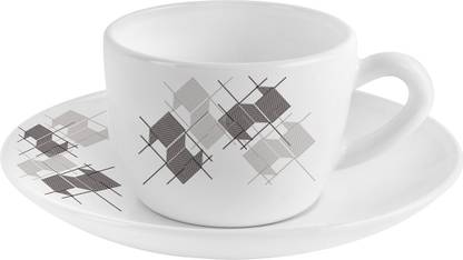 cello Pack of 12 Opalware Queen 13 CL Linear Glaze Cup and Saucer Set/Bone China Tea Cups/Extra Strong Light Weight Smooth Surface Break Resistant Classic Simple Design Tea Set with Gift Box/Tea Cups for Tea Party 12 Piece Set