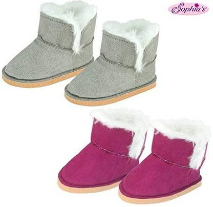 Sophia's Set of 2 Mini Ewe Booties for Dolls 1 Pair in Raspberry, 1 Pair in Gray | 18 Inch Doll Boots