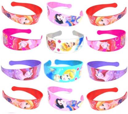 Adhvik (Set Of 12 Pcs) Premium Quality Flexible Lightweight Hair Stylish Plastic Princess Barbie/Barby Printed Convenient Daily Use Hair Band/Head Band Ware Fashion Accessories For Women's & Girl's (Multicolor) Hair Band