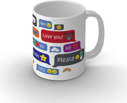 Lahska Messages With Cute Emoji Text Smileys Ceramic Coffee Mug
