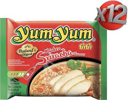 YUM YUM Instant Noodles Chicken Sriracha Flavour| Noodles |Non Veg Noodles |Combo Pack Of 12 (12*60gm) From Thailand | Instant Noodles Non-vegetarian