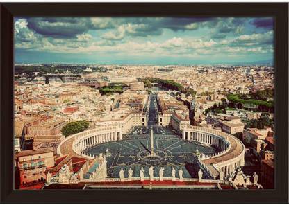 Artzfolio St. Peter's Square in Vatican City, Rome, Italy Tabletop Painting Dark Brown Frame 8.5inch x 6inch (21.6cms x 15.2cms) Digital Reprint 7 inch x 9 inch Painting