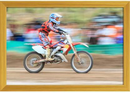 Artzfolio Motion Blurred Of Motocross Competition D2 Tabletop Painting Golden Frame 8.5inch x 6inch (21.6cms x 15.2cms) Digital Reprint 7 inch x 9 inch Painting