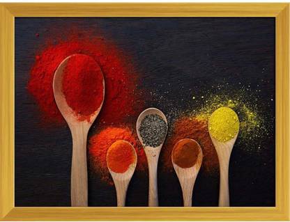 Artzfolio Image of Spoon Filled With Spices D2 Tabletop Painting Golden Frame 10.6inch x 8inch (26.9cms x 20.3cms) Digital Reprint 8.5 inch x 11.1 inch Painting