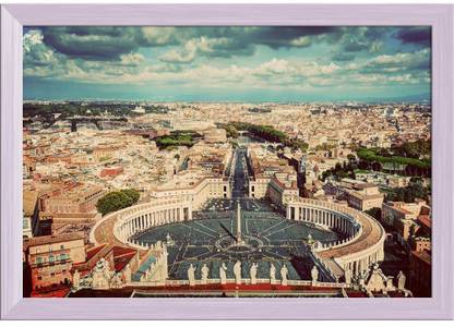 Artzfolio St. Peter's Square in Vatican City, Rome, Italy Tabletop Painting White Frame 11.5inch x 8inch (29.2cms x 20.3cms) Digital Reprint 8.5 inch x 12 inch Painting