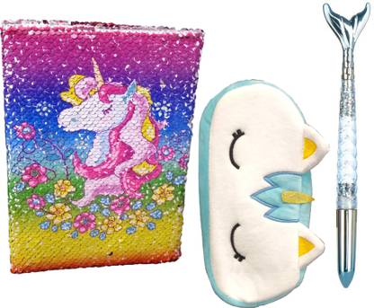 TECHNOCHITRA Uneecorn Fur Pouch Set with Fish Pen Fur Pouch with pen Art Canvas Pencil Box