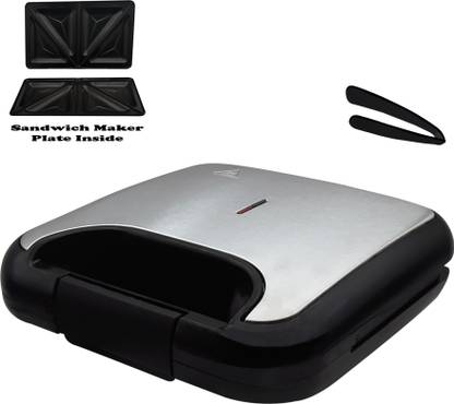Orbon Non Stick Tablet Model 750 Watts Electric Sandwich Maker | Sandwich Toaster | Sandwich Grill | Sandwich Equity | Sandwich Bread Maker | Toaster & Griller | Panini Press | With Tong (Silver, Black) Toast, Open Grill, Grill