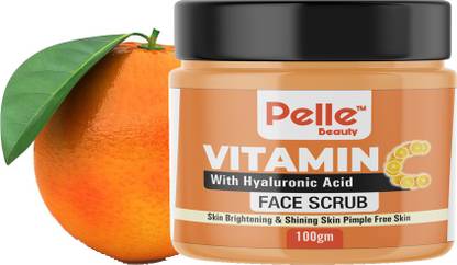 Pelle Beauty Vitamin C, E & Hyaluronic Acid Brightening Face Scrub,Orange face Scrub Tan Removal - For Fresher Skin With Vitamin C 100% pure scrub Scrub 100gm Scrub