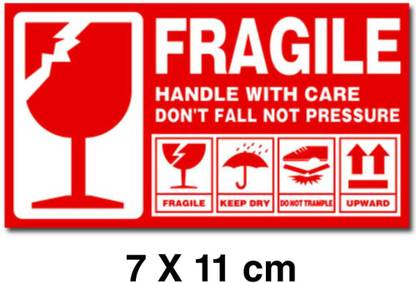 Fragile Stickers 11 cm Fragile Handle with Care" 11 X 7 cms Self Adhesive Sticker