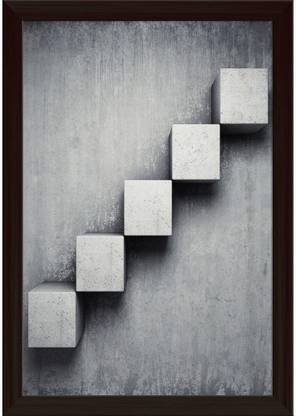 Abstract Concrete Staircase D1 Paper Poster Dark Brown Frame | Paper Print