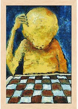 Lonesome Chess Player Paper Poster Natural Brown Frame | Top Acrylic Glass 13inch x 19inch (33cms x 48.3cms) Paper Print