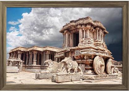 Stone Chariot In Vittala Temple Hampi Karnataka Paper Poster Antique Golden Frame | Top Acrylic Glass 13inch x 9inch (33cms x 22.9cms) Paper Print